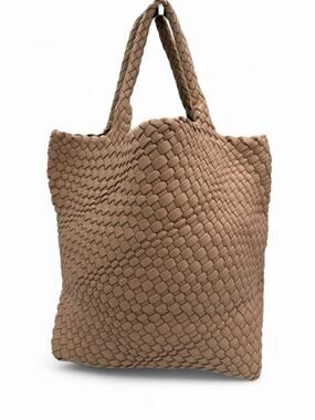 Queenoris Woven Tote Bag Tan Faux Leather Beach Pool Shopper NWT